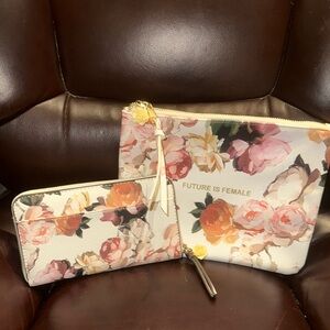 NWOT Indigo Future Is Female Floral Wallet & Makeup Bag Set